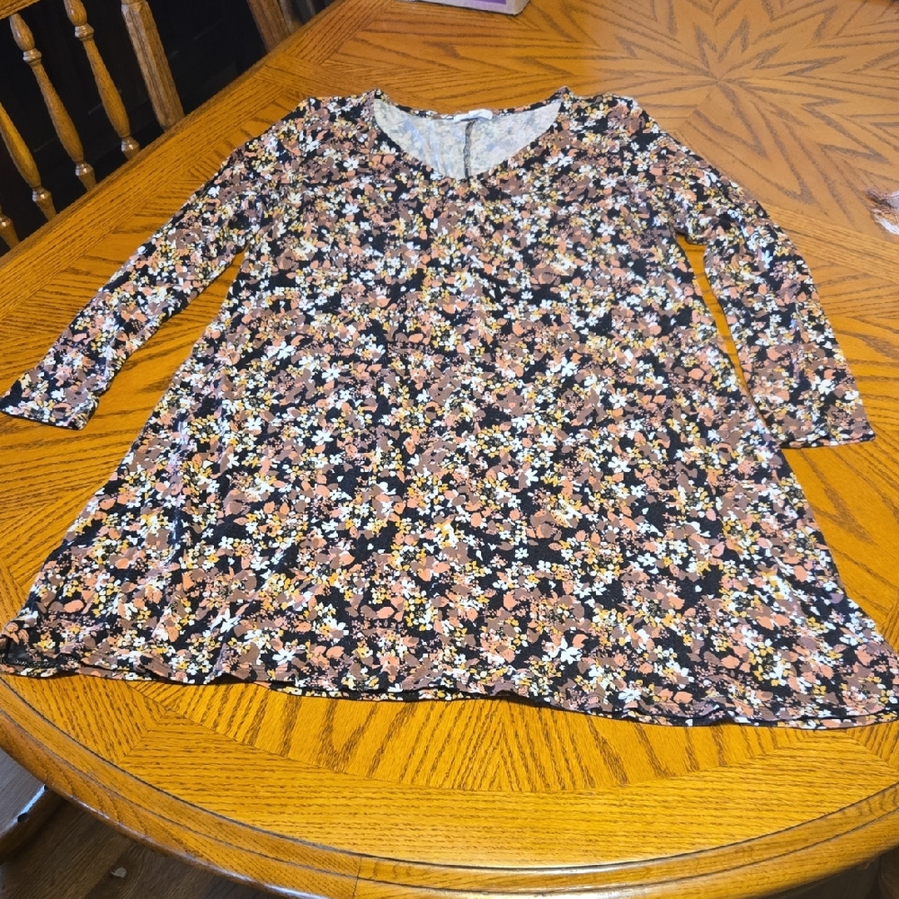 Maurices Black Floral Long Sleeve Dress